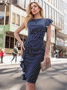 MIUSOL 波點圖案荷葉邊洋裝 - 彩色 - 查看 4