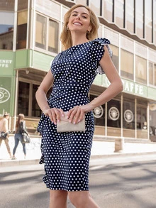 MIUSOL 波點圖案荷葉邊洋裝 - 彩色 - 查看 7