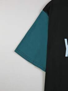 Manfinity 男士撞色字母圖案T恤 - 黑色 - 查看 4