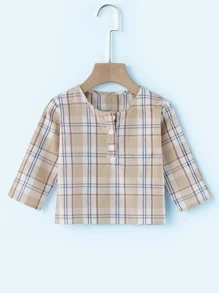 彈簧和秋天男小童格紋襯衫和純顏色牛仔背帶褲2入組/套