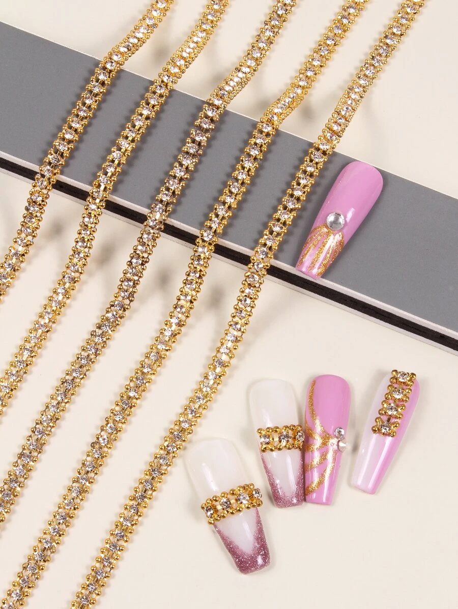 3D 美甲装饰瞬间提升您的外观 50 厘米金属水钻链美甲装饰，适合女性和女孩 - 金色 - 查看 1