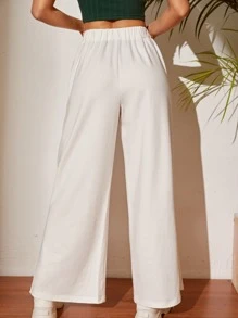 SHEIN PETITE Split Hem Wide Leg Trousers - White - View 2