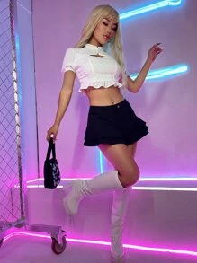 SHEIN ICON 90s Low Rise Ruffle Hem Layered Skirt - Black - View 4