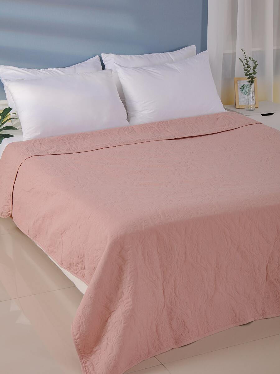Plain Quilted Bedspread - Pink - View 1