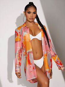 Allover Print Mesh Kimono - Multicolor - View 4
