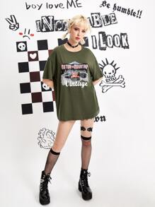 ROMWE Car Letter Graphic Oversized Tee, Unisex