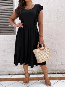 SHEIN X Joanna SHEIN Clasi 大碼蝴蝶袖荷葉邊洋裝