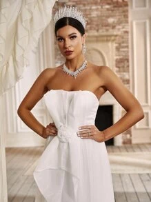 YISIKADO Appliques Mesh Hem Wedding Dress - White - View 3