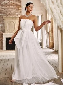 YISIKADO Appliques Mesh Hem Wedding Dress - White - View 4