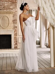 YISIKADO Appliques Mesh Hem Wedding Dress - White - View 6