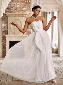 YISIKADO Appliques Mesh Hem Wedding Dress - White - View 7