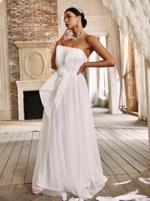 YISIKADO Appliques Mesh Hem Wedding Dress - White - View 8