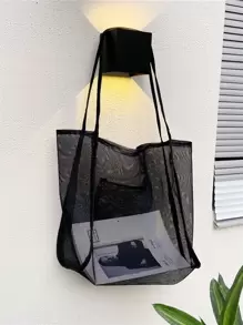 Yogodlns Kỳ nghỉ, Unisex, Túi mua sắm lưới Sheer sức chứa lớn Sức chứa lớn, nhẹDành cho các cô gái tuổi teen Nữ sinh viên đại họcHoàn hảo cho các hoạt động ngoài trời, Mua sắm, Kỳ nghỉ, Bãi biển, Kỳ nghỉ, Ngoài trời, Du lịch, Đi chơi - màu đen - Xem 1