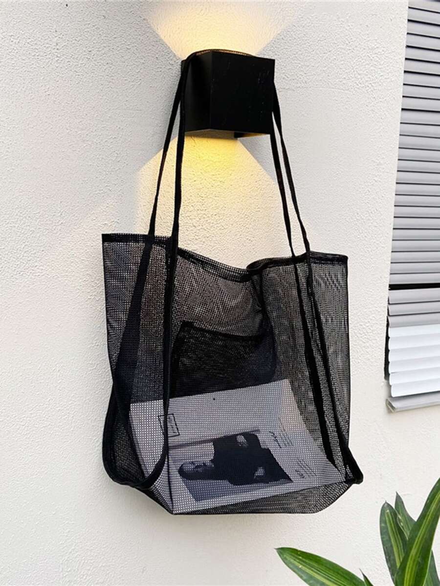 Yogodlns Kỳ nghỉ, Unisex, Túi mua sắm lưới Sheer sức chứa lớn Sức chứa lớn, nhẹDành cho các cô gái tuổi teen Nữ sinh viên đại họcHoàn hảo cho các hoạt động ngoài trời, Mua sắm, Kỳ nghỉ, Bãi biển, Kỳ nghỉ, Ngoài trời, Du lịch, Đi chơi - màu đen - Xem 1