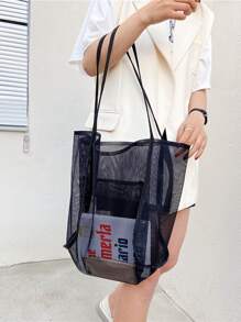 Yogodlns Kỳ nghỉ, Unisex, Túi mua sắm lưới Sheer sức chứa lớn Sức chứa lớn, nhẹDành cho các cô gái tuổi teen Nữ sinh viên đại họcHoàn hảo cho các hoạt động ngoài trời, Mua sắm, Kỳ nghỉ, Bãi biển, Kỳ nghỉ, Ngoài trời, Du lịch, Đi chơi - màu đen - Xem 6