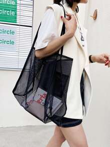 Yogodlns Kỳ nghỉ, Unisex, Túi mua sắm lưới Sheer sức chứa lớn Sức chứa lớn, nhẹDành cho các cô gái tuổi teen Nữ sinh viên đại họcHoàn hảo cho các hoạt động ngoài trời, Mua sắm, Kỳ nghỉ, Bãi biển, Kỳ nghỉ, Ngoài trời, Du lịch, Đi chơi - màu đen - Xem 7