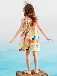 女孩水果印花罩袖連衣裙 - 彩色 - 查看 2