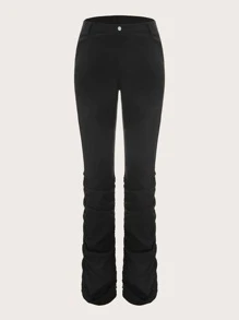 SHEIN Solid Stacked Trousers - Black - View 1