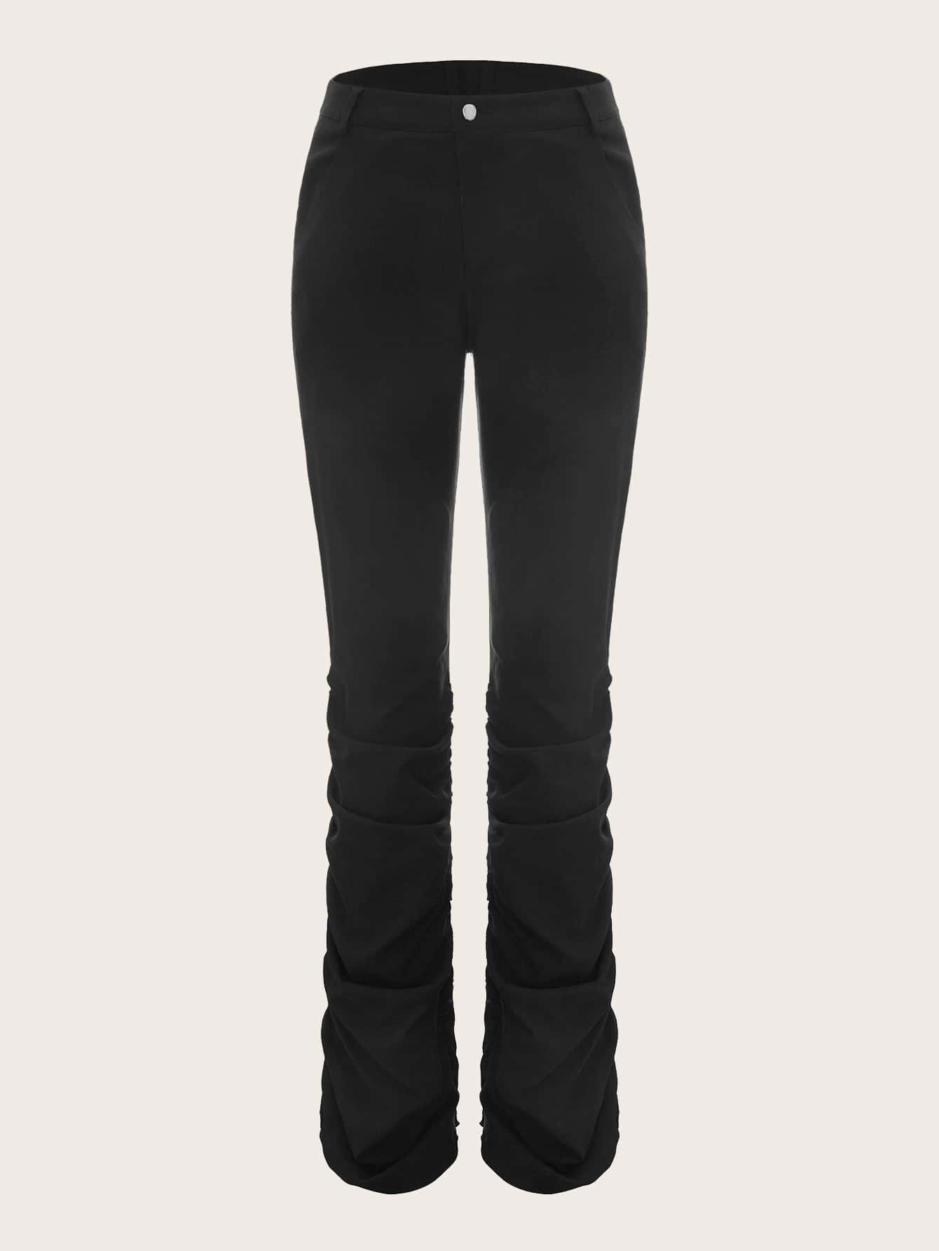 SHEIN Solid Stacked Trousers - Black - View 1