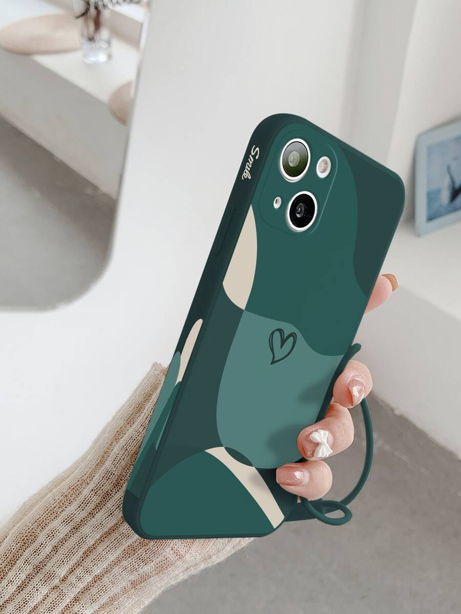 绿色拼图TPU心形手机壳，带挂绳，适用于 11、12、13、14、15、15 Pro、15 Plus、15 Pro Max以及三星系列手机，国际版，非国内版。