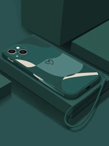 绿色拼图TPU心形手机壳，带挂绳，适用于 11、12、13、14、15、15 Pro、15 Plus、15 Pro Max以及三星系列手机，国际版，非国内版。 - 墨綠色 - 查看 3