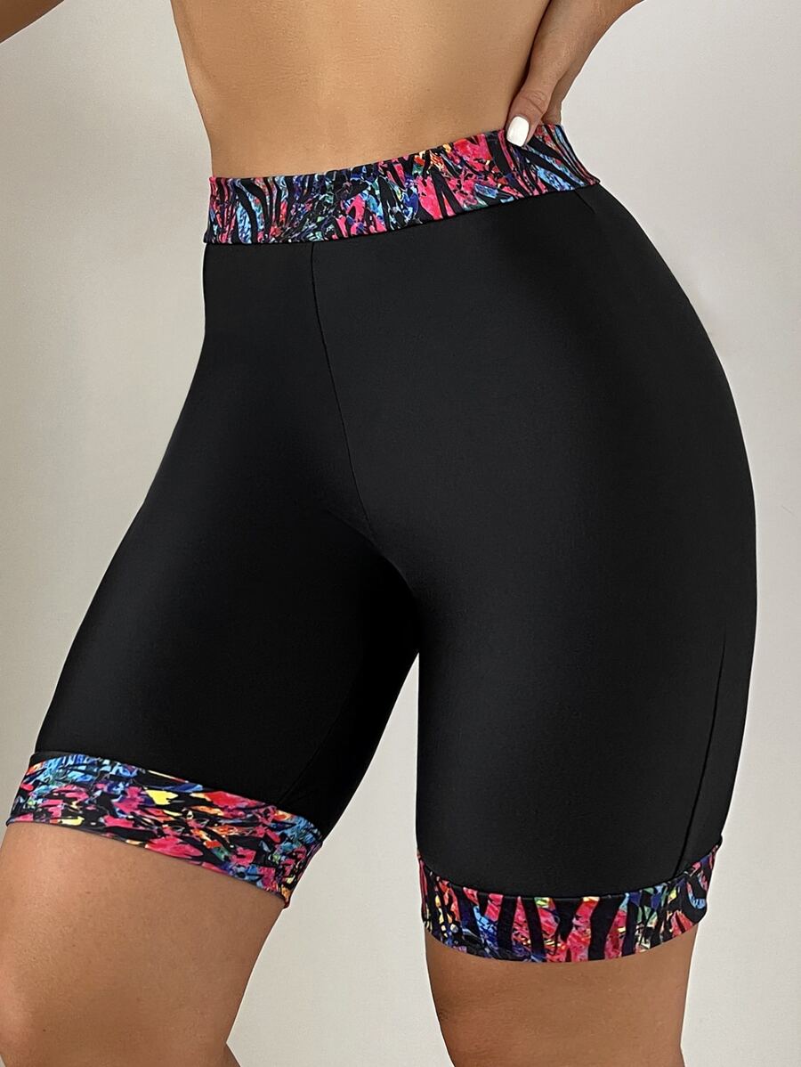 Swim Lushoire Summer Beach Random Print Bikini Shorts - Black - View 1