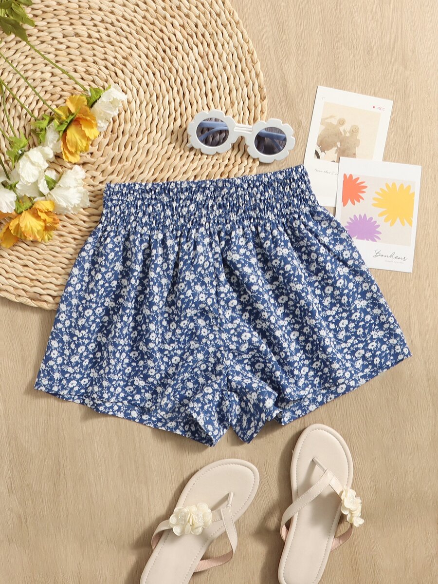 SHEIN 女孩碎花打褶短褲