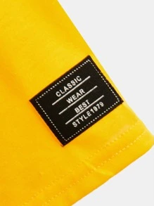SHEIN Tween Boy Slogan Graphic Patch Detail Hooded Tee - Mustard Yellow - View 4