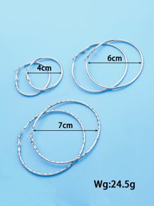 3對極簡風格圓耳環 - 銀色 - 查看 4