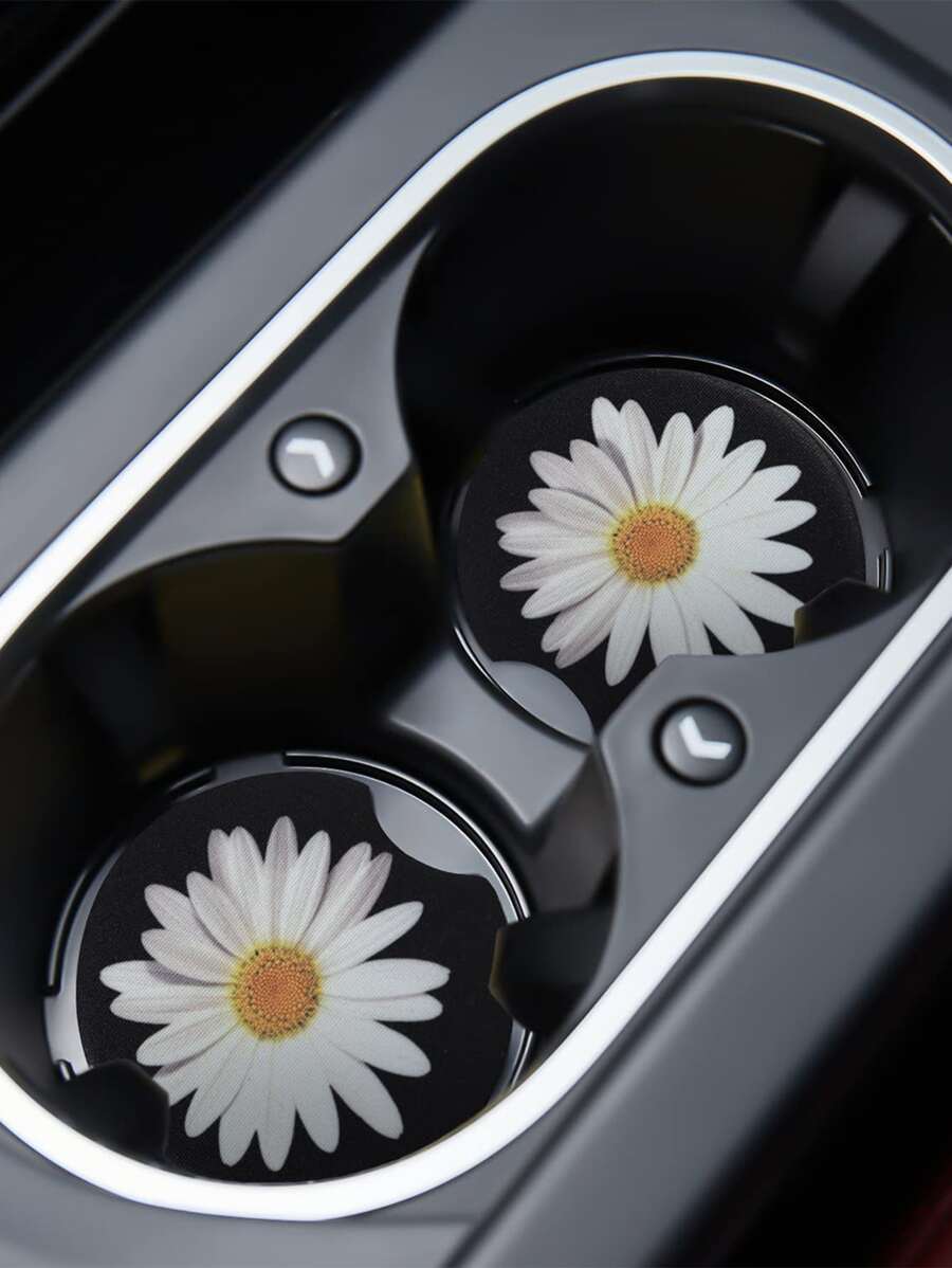 2入組雛菊花印花汽車杯架墊