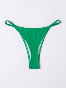 Solid Tanga Bikini Bottom, For Summer Beach Vacation - Green - View 2