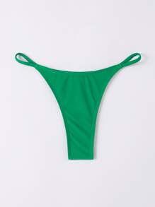 Solid Tanga Bikini Bottom, For Summer Beach Vacation - Green - View 3