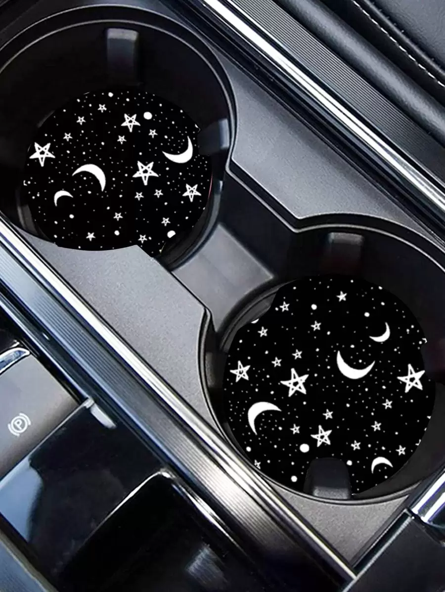 2pcs Star & Moon Pattern Car Coaster - Multicolor - View 1