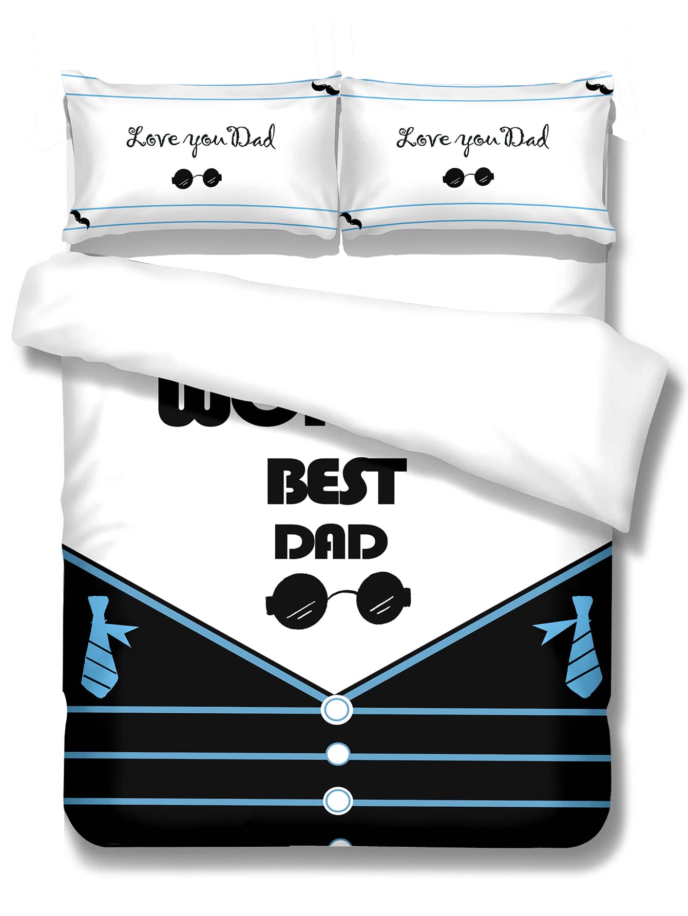 Slogan Graphic Duvet Cover Set Without Filler - Blue - View 1