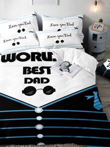 Slogan Graphic Duvet Cover Set Without Filler - Blue - View 2