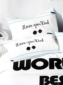 Slogan Graphic Duvet Cover Set Without Filler - Blue - View 3