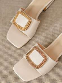 Women's High Heel Sandals, Fashion Strap Open Toe Comfortable Square Toe Slide Sandals,Spring Summer Outfits - Apricot - View 3
