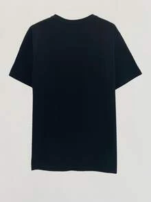 Letter & Heart Pattern Drop Shoulder Tee - Black - View 2
