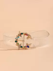 Rhinestone Decor Letter Buckle Transparent Belt - Clear - View 1
