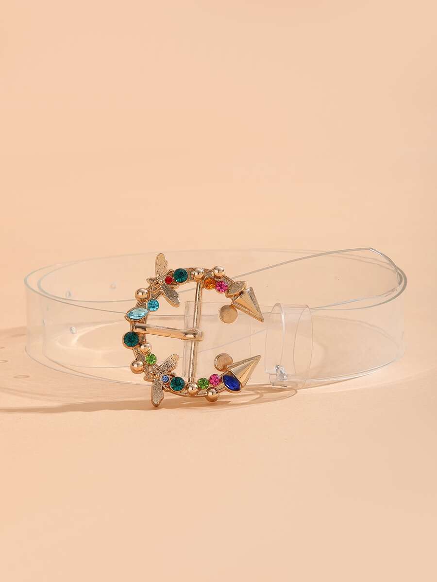 Rhinestone Decor Letter Buckle Transparent Belt - Clear - View 1