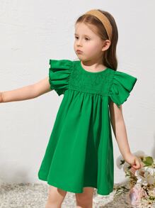 SHEIN 少女多層褶皺蝴蝶袖洋裝