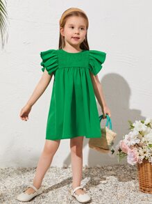 SHEIN 少女多層褶皺蝴蝶袖洋裝