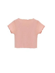 Kaos Crop Top Polos dengan Hiasan Selada - Coral Pink - View 2