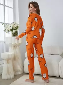 卡通和標語印花家居服套裝