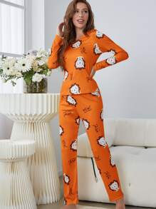 卡通和標語印花家居服套裝