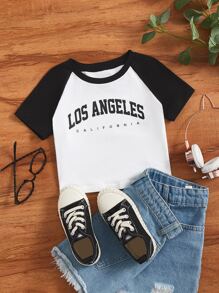 SHEIN Young Girl Letter Graphic Raglan Sleeve Tee - White - View 1