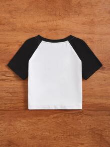 SHEIN Young Girl Letter Graphic Raglan Sleeve Tee - White - View 2