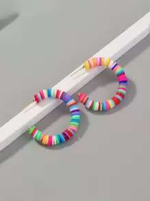 Random Color Beaded Cuff Hoop Earrings