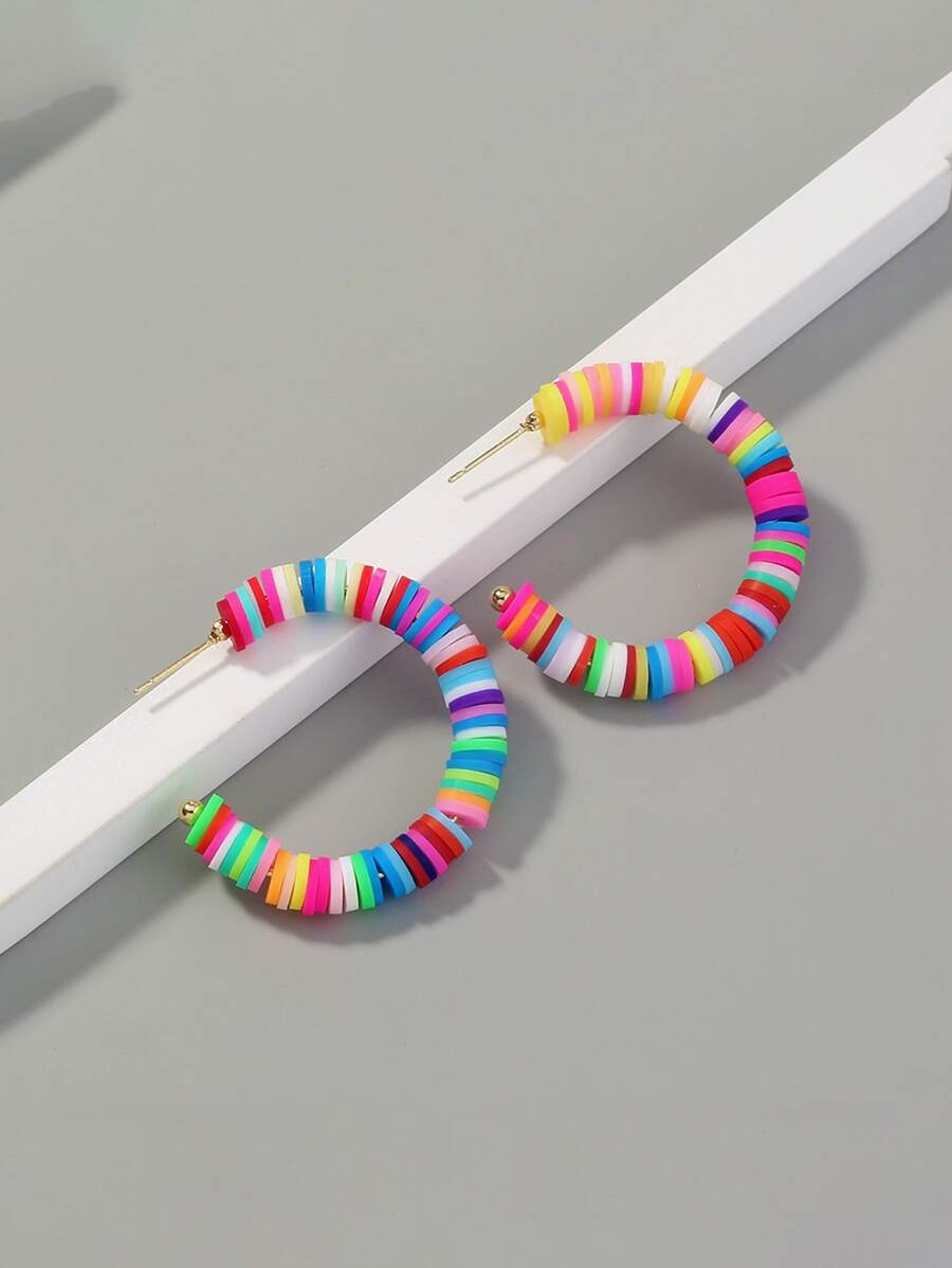 Random Color Beaded Cuff Hoop Earrings
