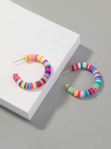 Random Color Beaded Cuff Hoop Earrings